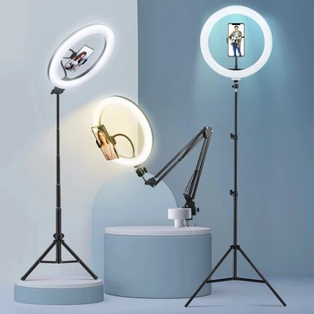 10quot 26cm LED Selfie Fill Ring Light Фотография Видео Лампа RingLight Освещение С Подставкой Штатив Затемняемый Держатель Телефона Trepied