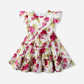 2023 Летние платья для маленьких девочек, халат принцессы, праздничная одежда для маленьких девочек, костюм с коротким рукавом, платья для девочек с цветами