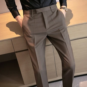2023 Мужские костюмные брюки, высококачественные мужские однотонные облегающие брюки, облегающие офисные деловые мужские брюки, Большие размеры 28-36