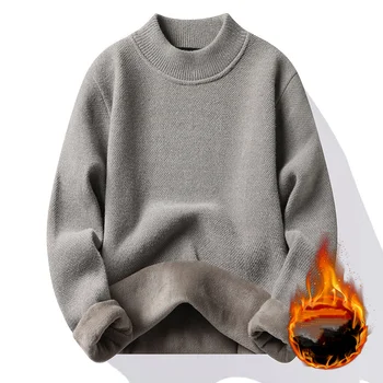 2023 Осень Зима Толстые теплые мужские свитера Пуловеры Модный однотонный вязаный свитер Джемпер Модные повседневные нижние рубашки