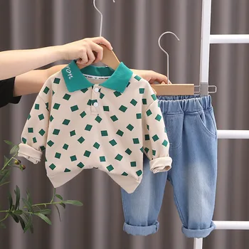 2023 Рождественский наряд для мальчика, квадратный пуловер с отложным воротником, футболки и брюки с длинными рукавами, одежда для младенцев, детская одежда