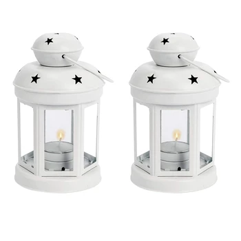 2X Винтажные металлические подвесные фонарики-свечи, держатель для чайной свечи, подсвечник для свадьбы, дома, подарка на день рождения -Белый