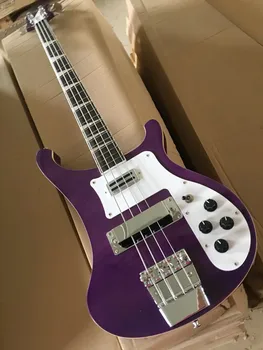 4-Струнная электрическая бас-гитара с фиолетовым корпусом, верх из огненного клена, хромированная фурнитура, белая накладка, предоставляем индивидуальные услуги