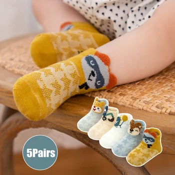 5 пар / лот, детские носки, хлопчатобумажные носки для маленьких мальчиков и девочек с милым рисунком, Летние детские носки 0-5 лет