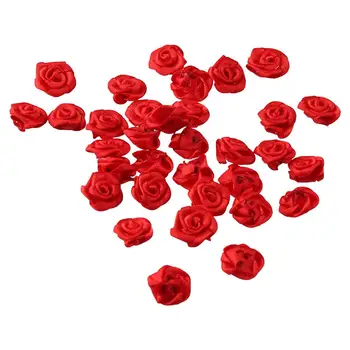 50шт Атласная лента Розы из атласной ленты Красные Розы 50шт Принадлежности для украшения Мини Цветы Ткань Атлас Красные Крошечные цветы для шитья