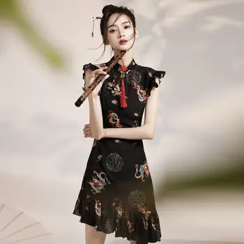 Cheongsam с рыбьим хвостом, летнее улучшенное мини-платье в китайском стиле, женская мода, ежедневная вечеринка, представление, Vestido
