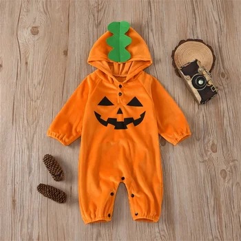 Citgeett Осенний комбинезон для новорожденных мальчиков и девочек на Хэллоуин с длинными рукавами и капюшоном в стиле пэчворк, осенняя одежда