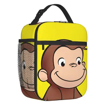 Curious George-fiambrera portátil a prueba de fugas para mujer, Enfriador de mono marrón, bolsa de almuerzo con aislamiento térm