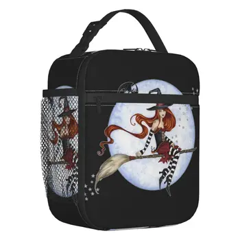 Halloween Witch Moonlight Ride, Термоизолированная сумка для ланча, женский Готический Оккультный контейнер для ланча для детей, школьный ящик для хранения продуктов питания