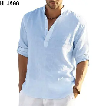 HLJ & GG, высококачественная мужская повседневная хлопковая льняная рубашка, мужская уличная одежда, Свободная блузка с длинным рукавом, Весна-осень, красивые мужские рубашки