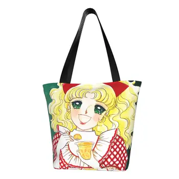 Kawaii Candy, сумка для покупок из бакалеи, холщовая сумка для покупок с принтом Kawaii, большая вместительная винтажная сумка Shoujo Manga