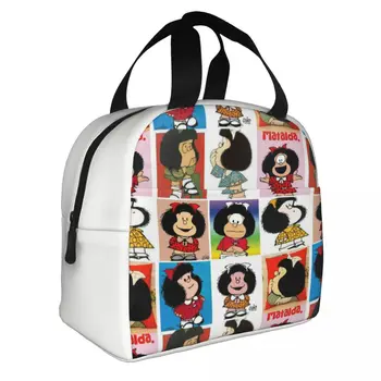 Kawaii Mafalda Изолированная сумка для ланча Сумка-холодильник Контейнер для ланча Мультфильм Аниме Переносная сумка-тоут Ланч-бокс Сумки для хранения продуктов для пикника
