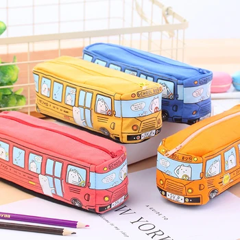 Kawaii Креативные Студенческие канцелярские принадлежности, Маленькие животные, Автобус, сумка для ручек, Автобус, пенал, холст