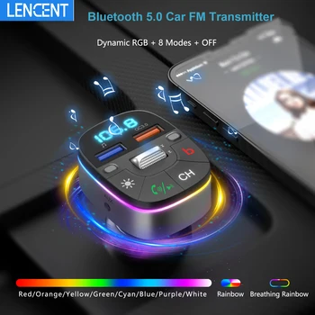 LENCENT Bluetooth 5,0 FM-Передатчик с 2 Портами USB QC3.0 Быстрое Автомобильное Зарядное Устройство Красочный Автомобильный Комплект Mp3-Плеер Поддержка Громкой Связи