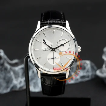 Master Ultra Thin Reserve de Marche Q1378420 Автоматические мужские часы с запасом хода Серебристый циферблат, Черный Кожаный клон 2023 года, топовый бренд