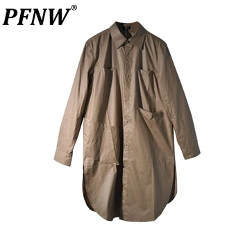 PFNW Летние мужские рубашки-ветровки из искусственной кожи с покрытием средней длины Tide Personality, красивая технологичная одежда для отдыха, Новое пальто 12A8929