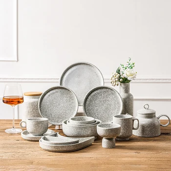 PITO Nordic Grey Керамический Набор фарфоровой посуды Посуда Наборы гостиничных тарелок Посуда С Пользовательским рисунком логотипа Керамическая посуда