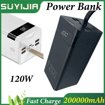 Power Bank 200ah Бесплатная доставка, портативная электростанция большой емкости, быстрая зарядка, Умный цифровой дисплей Со светодиодной внешней батареей