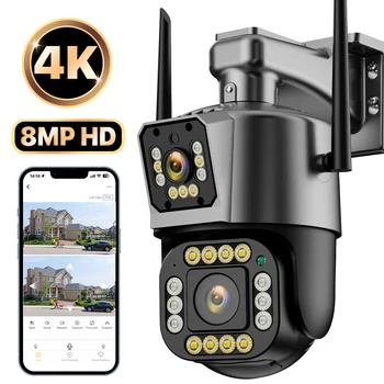 PTZ IP Камера 4K 8MP HD Наружные Двухобъективные Двухэкранные Wifi камеры видеонаблюдения с автоматическим отслеживанием Защита безопасности IPC360 Home