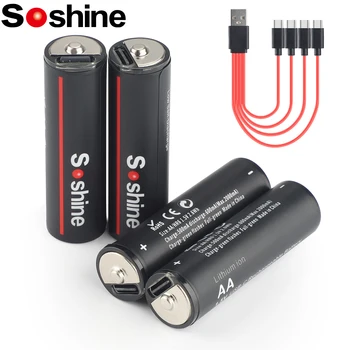Soshine USB AA 2600mWh Литиевые Батареи 1,5 В 2600mWh Литий-ионная Аккумуляторная Батарея с USB-кабелем 4-в-1 для Мыши с Дистанционным Управлением