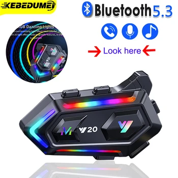 Y20 Мотоциклетная Гарнитура Для Шлема Bluetooth5.3 с RGB Ослепительным Светом, Беспроводные Водонепроницаемые Наушники Для Громкой Связи с Уменьшением Шума