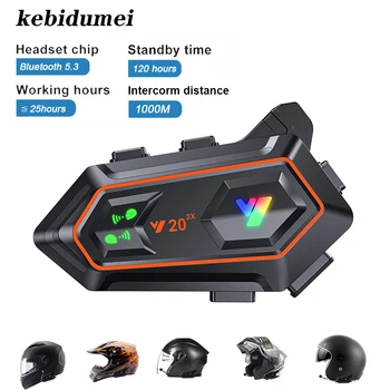 Y20 Мотоциклетный шлем Домофон Bluetooth 5.3 Гарнитура Беспроводной громкой связи Комплект Шумоподавления Водонепроницаемый 1000-метровый домофон