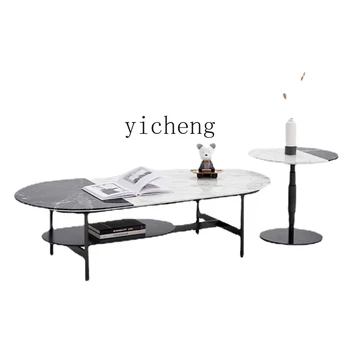 ZC Минималистичный мраморный чайный столик для гостиной Дизайнерская модель домашнего овального чайного столика Сочетание размеров
