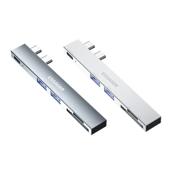 Адаптер Essager USB-Type C 5-в-1 Многофункциональный Расширитель-концентратор со слотом для чтения SD TF для MacBook Pro / Air 2018 - 2022