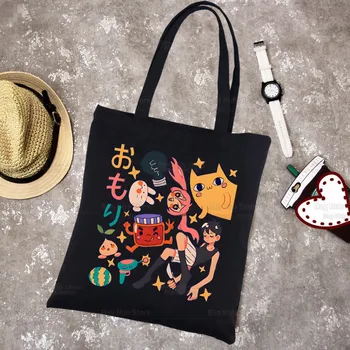 Аниме Omori Game Нейтральная сумка для покупок с котом, Оригинальный дизайн, черные дорожные холщовые сумки Унисекс, Эко-складная сумка для покупок