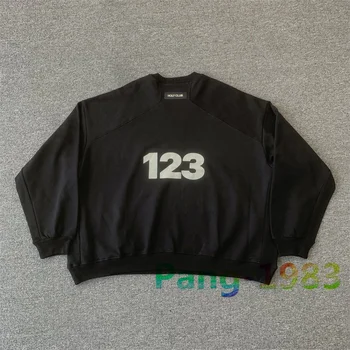 Арт-шрифт Signature RRR123 Толстовки Мужские женские 1: 1 Высококачественный Черный Ретро-пуловер RRR123 с логотипом 123, топ с круглым вырезом
