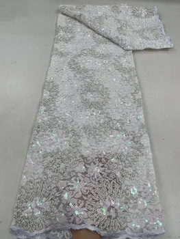 Африканская кружевная ткань Высокого качества 2023, женское платье для свадебной вечеринки, Нигерийская вышитая сетка из тюля, Белая Французская сетка с блестками