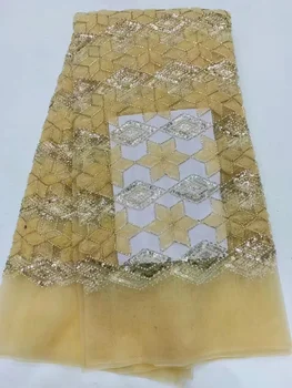 Африканская расшитая бисером Французская кружевная ткань для свадебного платья 2023 года, высококачественный материал для шитья из тюлевой сетки с блестками, хрустальные бусины ручной работы