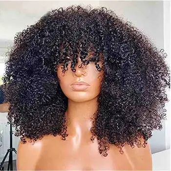 Африканский кудрявый парик с челкой 200 Плотность Бразильский короткий кудрявый парик Натурального цвета Африканский кудрявый парик Bsang Парики из человеческих волос