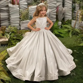 Белые красивые платья с цветочным узором для девочек на свадьбу с бантами, детское праздничное платье для первого причастия, вечернее платье для выпускного вечера, бальное платье для выпускного вечера