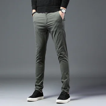 Брендовые мужские брюки 2023 года, стрейчевые тонкие повседневные брюки, молодежные модные брюки для мужчин, маленькие ноги, длинные брюки