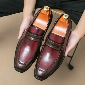 Британский Ретро-мужской мокасин с острым носком, Разноцветные лоскутные туфли-оксфорды на плоской подошве в стиле пэчворк, Повседневные лоферы, Официальная модельная обувь
