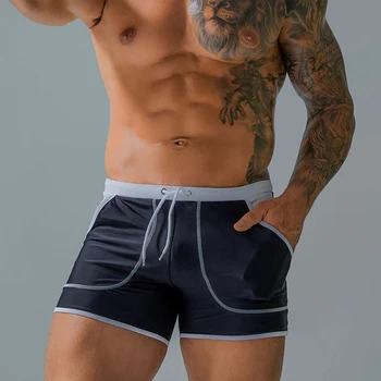 Быстросохнущие мужские боксерские шорты С принтом, накладка для купальника с низкой талией, Сексуальные мужские плавки для летнего купания, пляжная одежда для серфинга