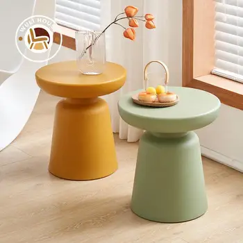 Бытовой пластиковый Круглый чайный столик для маленькой семейной гостиной Цвета Макарон, Маленький приставной столик на Балконе, современный простой чайный столик