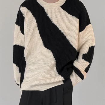 Весенне-осенний мужской вязаный свитер с длинным рукавом и круглым вырезом, уличная одежда, мужские пуловеры, Повседневные мужские свитера, модная мужская одежда
