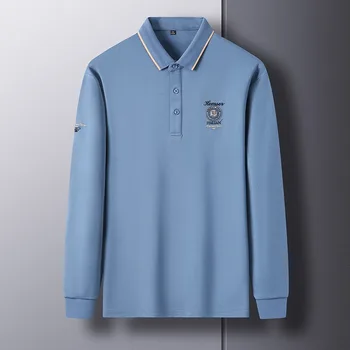 Весенние осенние мужские рубашки поло для гольфа, роскошная вышивка, длинный рукав, Однотонные деловые повседневные футболки высшего качества, простые мужские футболки