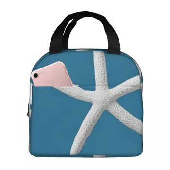 Винтажная Иллюстрация Морской звезды Бирюзового цвета Термоизолированная Сумка Для Ланча Изолированная сумка для бенто Многоразовая Изолированная сумка Большой Ланч-Бокс
