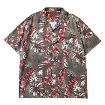 Винтажная мужская гавайская рубашка с коротким рукавом, рубашки на пуговицах с лацканами и принтом в виде пальмовых листьев, Летняя повседневная мужская и женская пляжная рубашка