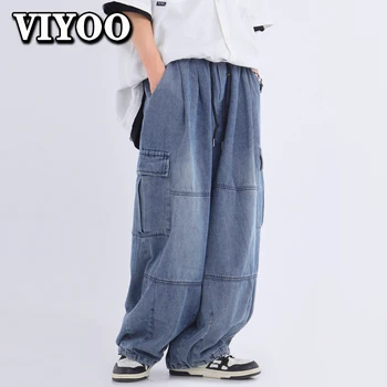 Винтажная уличная одежда Y2K, мешковатые джинсы-карго, прямые широкие брюки с высокой талией, свободные джинсовые брюки, Новые выстиранные джинсы в Корейском стиле