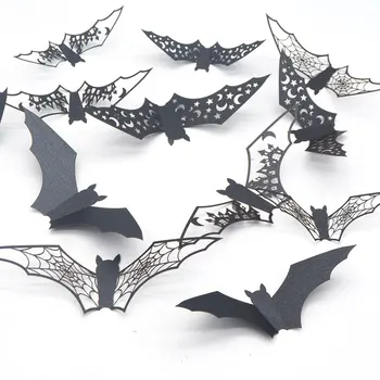 Выдалбливают 3D-наклейки, наклейки с летучими мышами на Хэллоуин, трехмерные украшения для дома на Хэллоуин, принадлежности для вечеринок, наклейки на стену