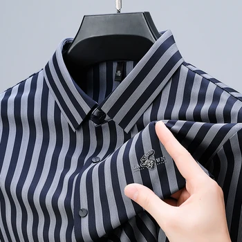 Высококачественная мужская рубашка 2023, Новая Осенняя полосатая рубашка с принтом головы Оленя, Корейская красивая Модная базовая рубашка, одежда