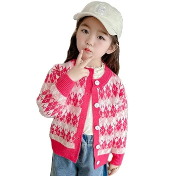 Вязаная куртка для девочек, свитер для девочек с принтом, детские пальто в повседневном стиле, весенне-осенняя детская одежда