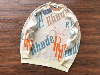 Вязаный Жаккардовый свитер с логотипом Rhude 2023ss Для мужчин и Женщин, Толстовки