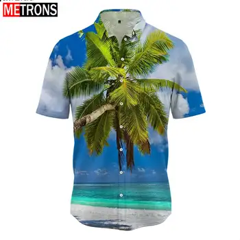 Гавайская мода 3D Печать Растительная печать высокой четкости Мужская дорожная рубашка с коротким рукавом Летнее Прохладное Дышащее Поло