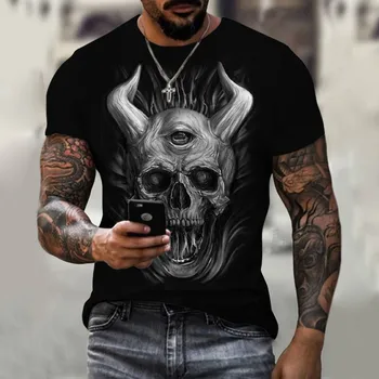 Графические футболки, винтажная мужская футболка с 3D принтом черепа ужасов, Летняя Классическая повседневная футболка с круглым вырезом и коротким рукавом, модная мужская одежда