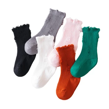 Детские носки из котона, однотонные рваные носки, Мягкие эластичные легкие повседневные носки, носки для малышей для мальчиков и девочек